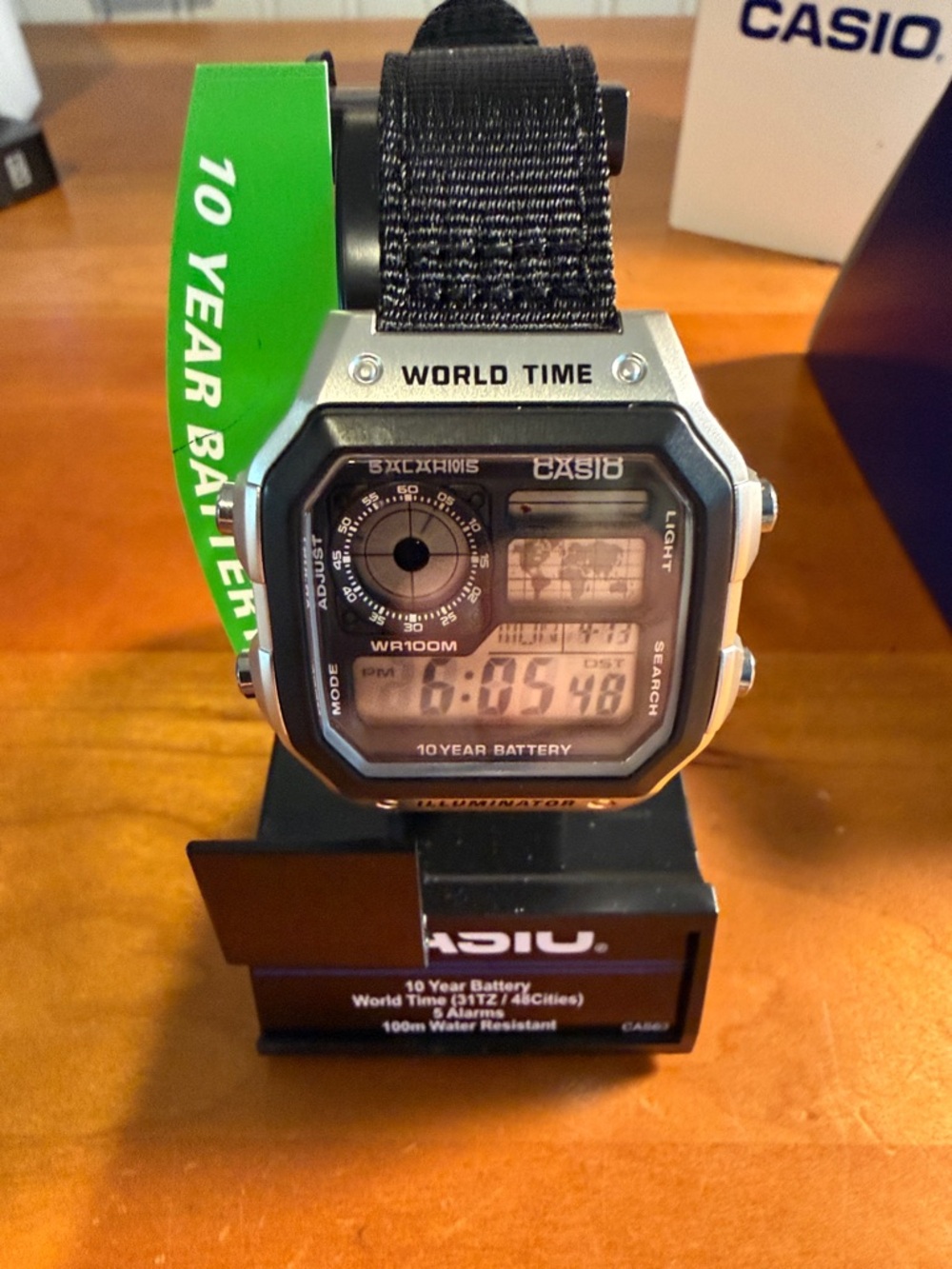 Casio AE 1200 WHD Silver and Black Digital World Time Watch aftermarket strap - Picture 5 of 9